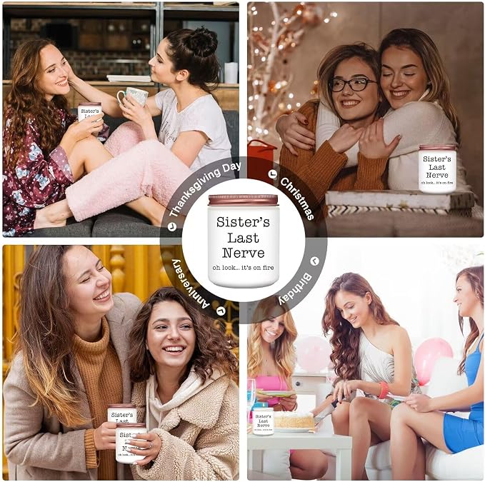 Homsolver Sister Gifts for Women, Valentines Galentines Mothers Day Christmas Birthday Gift Ideas, Female Friends Bestie in Law, Sister's Last Nerve Scented Candles