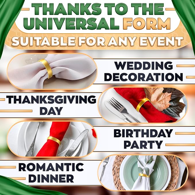 Gold Napkin Rings Set of 10, Modern Semicircle Holders for Weddings | Semicircle Metal Holders Add Elegance to Dining and Dinner Party Tables - Reusable Gold Rings Suit Modern or Formal Settings