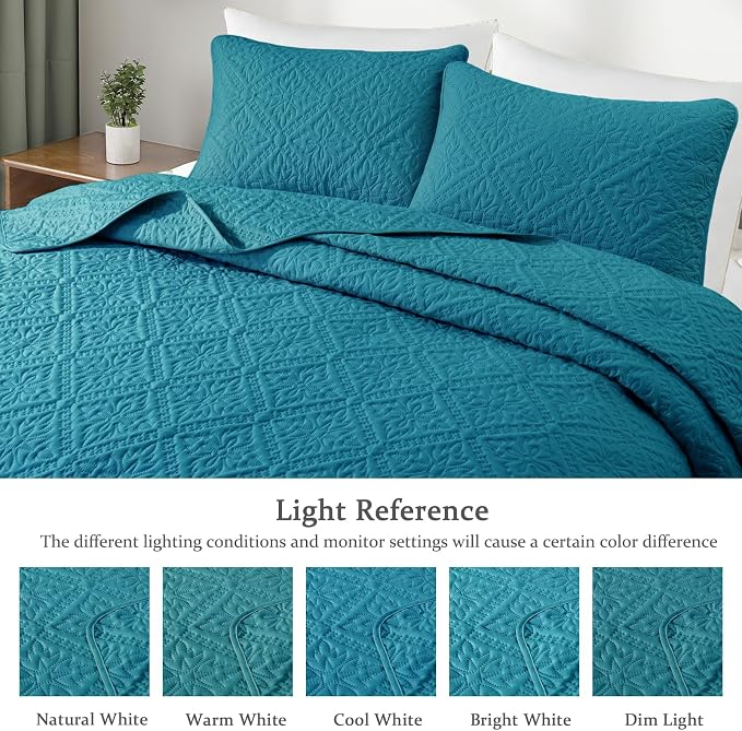 Exclusivo Mezcla California King Quilt Set, Teal | Lightweight Soft Bedspreads Coverlets, All Season Bedding with 2 Pillow Shams, Modern Style for Bedroom Guest Room