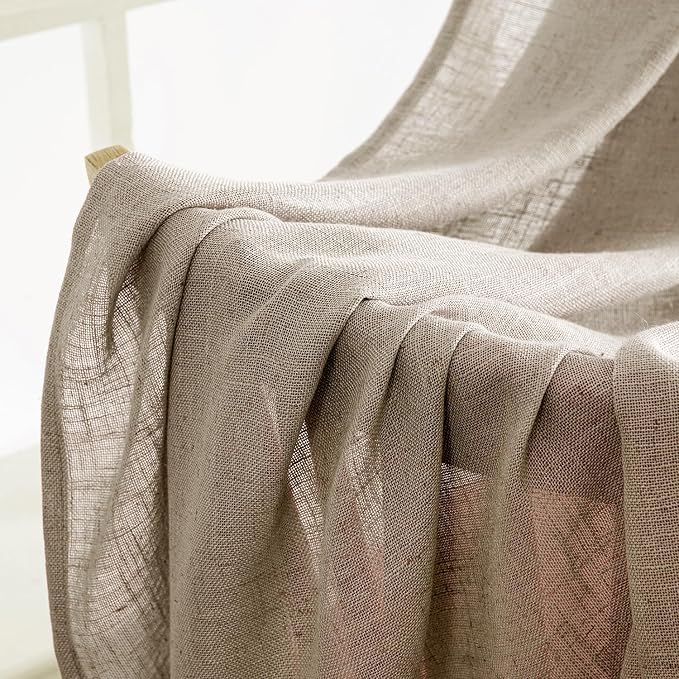 MIULEE Taupe Grey Linen Curtains 52x96 Inches Long 2 Panels for Bedroom | Living Room,Linen Textured Window Drapes,Semi Sheer Light Filtering,Back Tab Rod Pocket,Farmhouse Modern Burlap Look Decor
