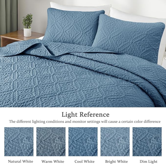 Exclusivo Mezcla Twin Quilt Set, Grayish Blue | Lightweight Soft Bedspreads Coverlets, All Season Bedding with 1 Pillow Sham, Modern Style for Dorm Bedroom Guest Room