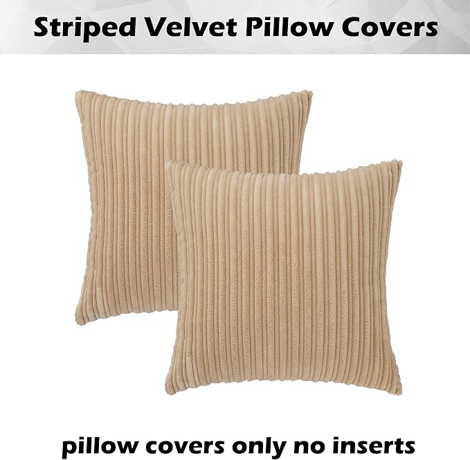 Kevin Textile Striped Corduroy 22”x22” Pillow Covers 2 Pack, Beige
