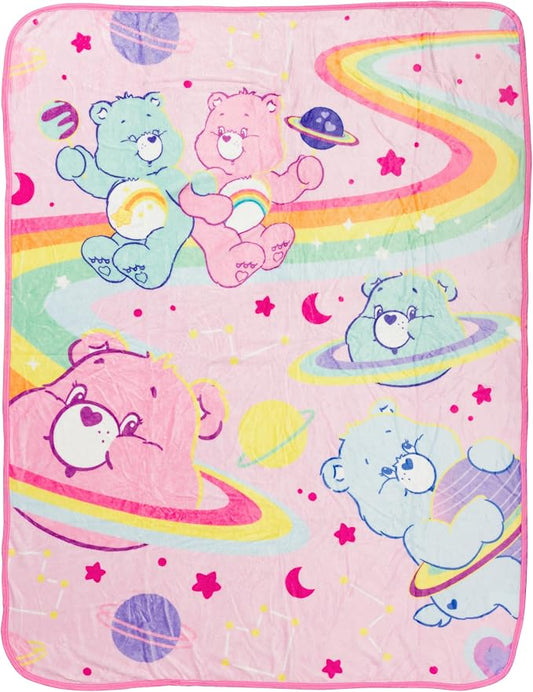 Silver Buffalo Care Bears Cosmic Space, Fleece Throw Blanket, 45x60in | Cheer Bear, Wish Bear, Rainbow, Soft and Cozy, 250 GSM