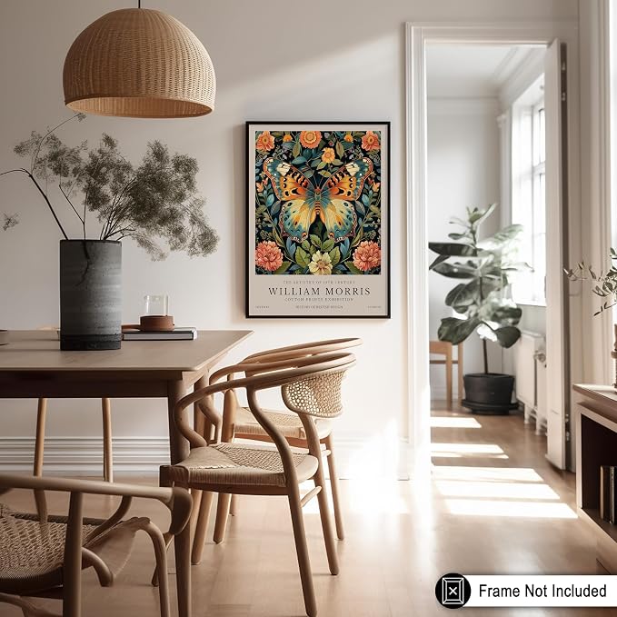 Poster Master Butterfly Print - William Morris Poster - Botanical Art - Floral Exhibition Wall Design - Flower & Animal Artwork - Aesthetic Office or Bedroom Wall Decor - 16x20 UNFRAMED Wall Piece