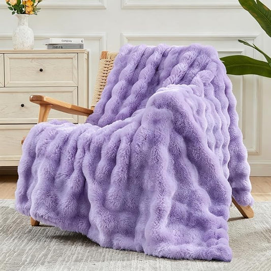 NEWCOSPLAY Faux Fur Fluffy Bubble Throw Blanket for Couch,Lavender,50"x60" | Soft Thick Warm Bubble Blanket for Couch Sofa Bed 550GSM, Plush Cozy Luxury Decorative Throw, Gift for Women Men