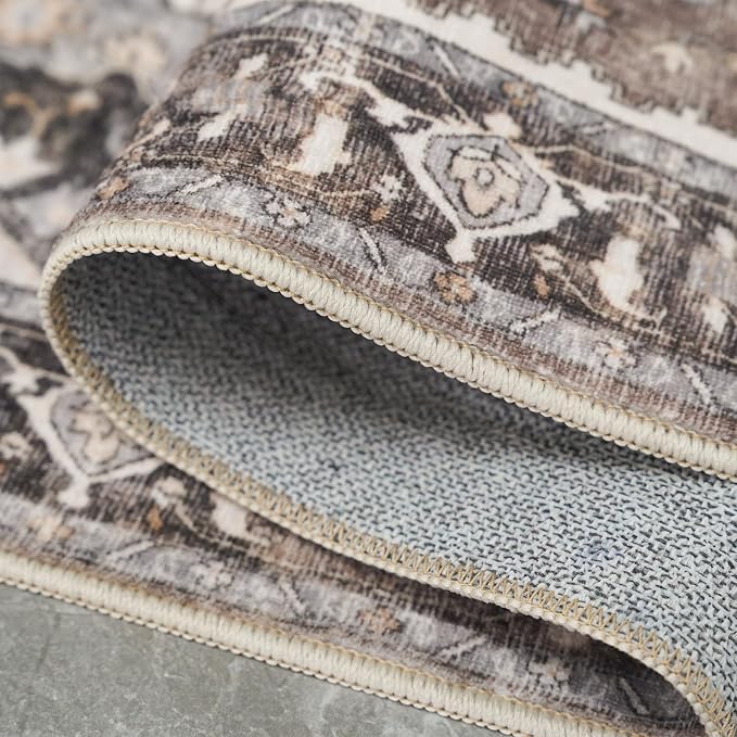 Washable Kitchen 3x8 Runner Rug - 3x8 Hallway Rug Distressed Mats Non-Slip Soft Room Floor Carpet for Dining Room (Beige,3x8)