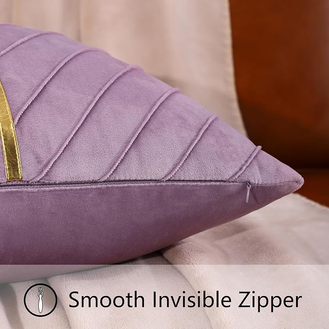 Velvet Throw Pillow Covers 20x20 inch Pack of 2 Gold Decor Purple