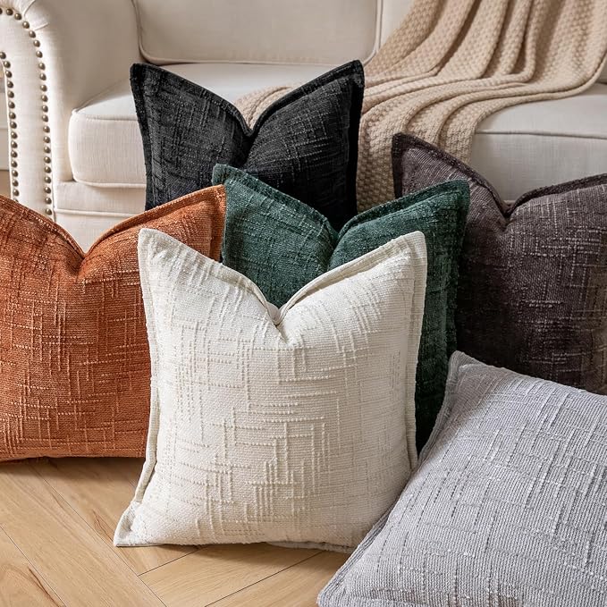 Yaertun Chenille Throw Pillow Covers 26x26 Inch Set of 2 Textured Broadside Soft Cozy Velvet Pillow Covers Modern Farmhouse Boho Decorative Pillow Cases for Couch Bed Sofa Livingroom Cream White