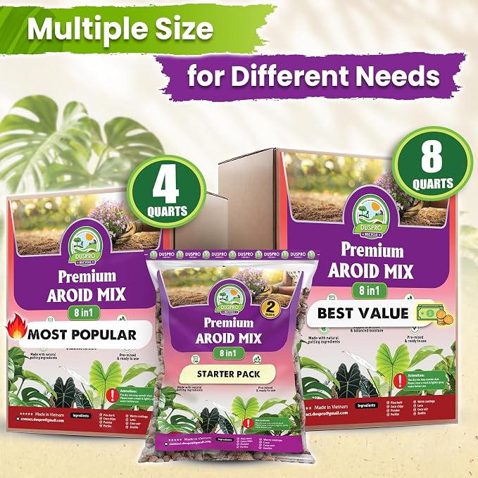 DUSPRO 8-in-1 Aroid Potting Mix, Pre-Mixed Chunky Soil, Airy Blend, 4 QT
