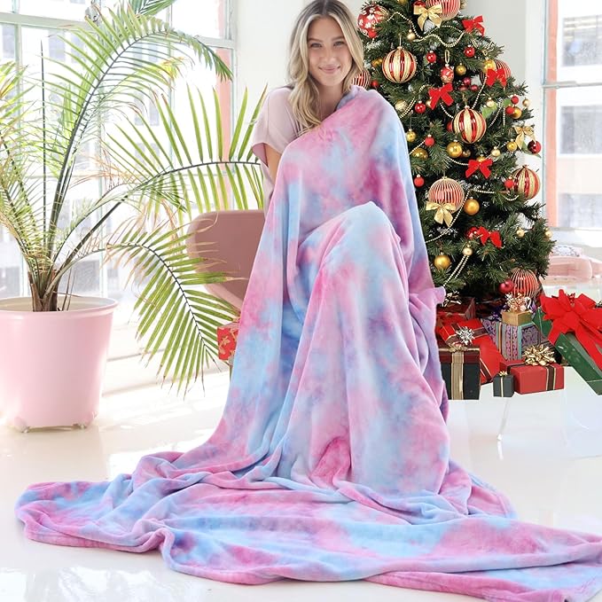 Ailemei Direct Rainbow Blanket, Pastel Tie Dye Design, Purple,60"x90" | Soft Cute Funny Decorative Flannel Throw Blankets, Fuzzy Fleece Bed Blankets for Teen Girl Adults Kid's Gift