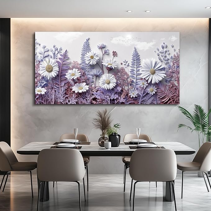 QIYILEXWART Canvas Wall Art For Living Room Large Wall Decor For Office Bedroom Decorations Daisy Fern Landscape Pictures Farmhouse Painting Artwork Room Wall Mural Aesthetic Home Decor 30x60 In