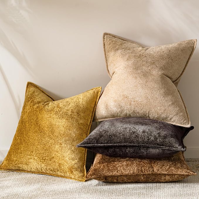 a moment Throw Pillow Covers 18X18 Inch 4 Packs,Soft Velvet Decorative Pillow Cases with 3D Ice Flower,Texture Modern Accent Cushion Covers for Sofa Couch Home Decor Dusty Gold