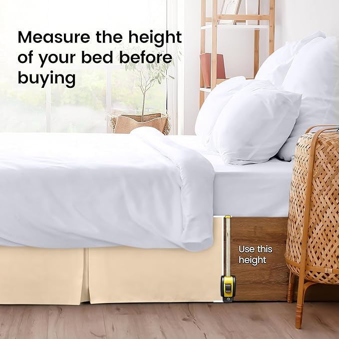 Queen Bed Skirt, Hides Under-Bed Storage 16 Inch Drop, Pleated, Beige | Easy Fit Design, Shrinkage & Fade Resistant, Hotel Style, Microfiber Durable Fabric, Machine Washable