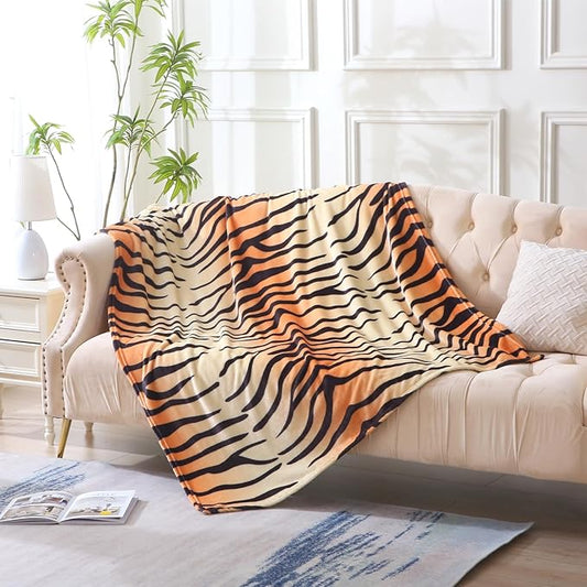 MERRYLIFE Tiger Stripe Print Throw Blanket for Couch Sofa Throw Size 50"60" | Animal Print, Ultra-Plush Soft, Decorative Colorful Travel Blanket, farmhouse, Gift Choice, Home Bed Use