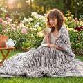 Lotus Karen Faux Fur Throw Blanket, 900 GSM Dual-Sided Soft Ruched Fluffy Blanket for Couch, Cozy Fuzzy Plush Throw Gifts for Women Man Bedroom Living Room (Tie-Dye Dark Gray, 50"x60")