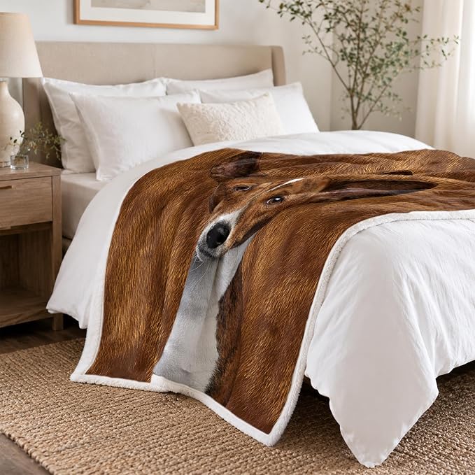 BlessLiving Throw Blanket, Brown Dog Animal Gift, 50x60 in | sherpa fleece fabric, Basenji Large Pet Blankets Puppy Lovers print, for couch or sofa, pet lovers, easy machine care