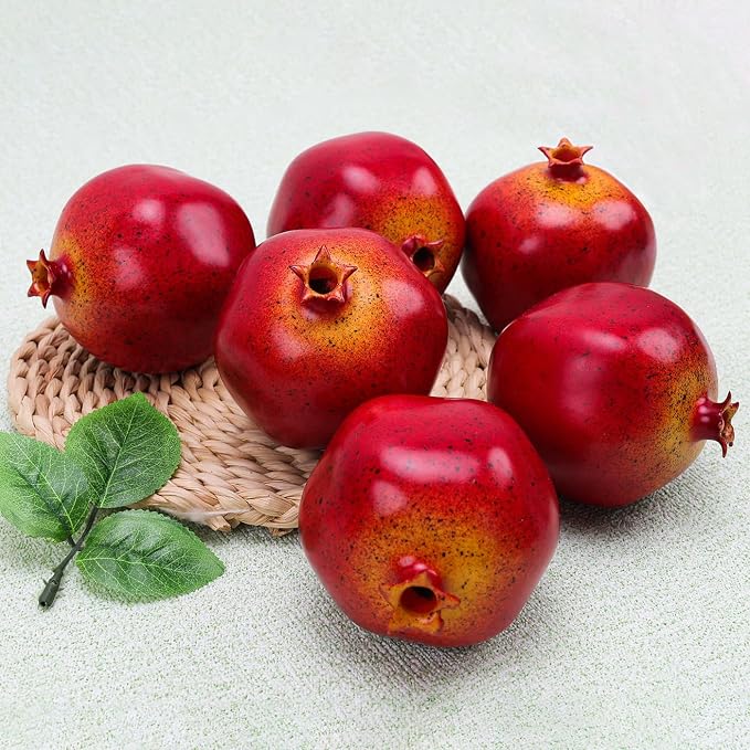 6pcs Artificial Pomegranate Decor, Realistic Plastic Fake Fruit