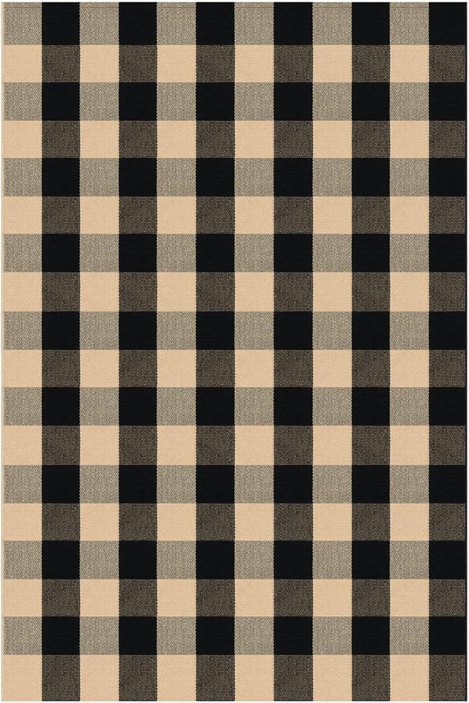 KOZYFLY Buffalo Plaid Area Rug 4 x 6 Ft Brown and Black Checkered Rug | Washable Outdoor Rugs, Cotton Front Porch Rug, Woven Front Door Rug, Indoor Carpet for Living Room Dining Room Kitchen Patio
