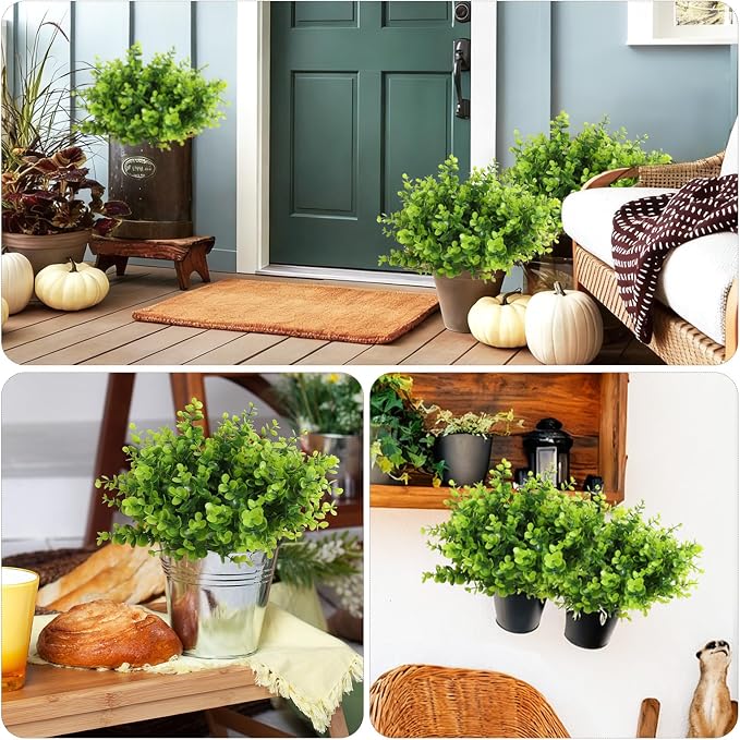 RECUTMS 12 Bundles Artificial Eucalyptus Plants Greenery Stems 13In Green | Plastic Boxwood Shrub Branch,Long-term Reuse,No Maintenance,Farmhouse Garden Home Office Wedding Indoor Outdoor Planter Decor