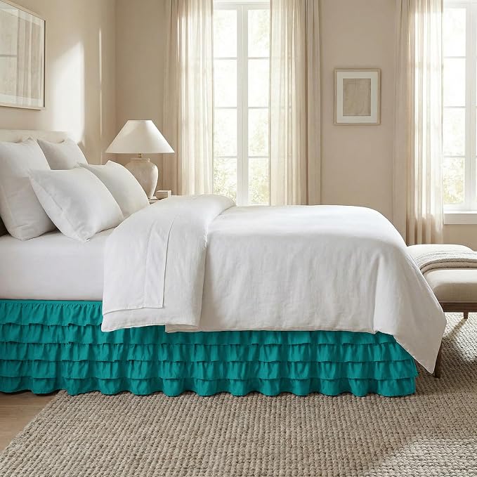 Elegant Comfort Luxurious Premium Quality 1500 Thread Count Wrinkle and Fade Resistant Egyptian Quality Microfiber Multi-Ruffle Bed Skirt - 15inch Drop, King, Turquoise