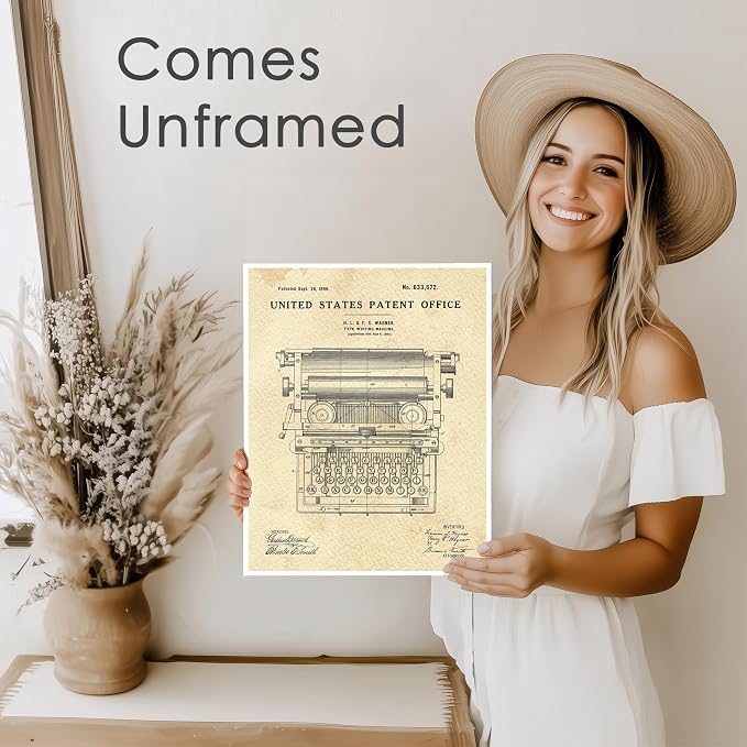 Typewriter Patent Print Wall Art - Unframed - 8x10 | Add a Touch of Nostalgia and Charm to Your Home or Office | Home Office Décor | Vintage Wall Décor | Living Room Décor | Office Wall Décor
