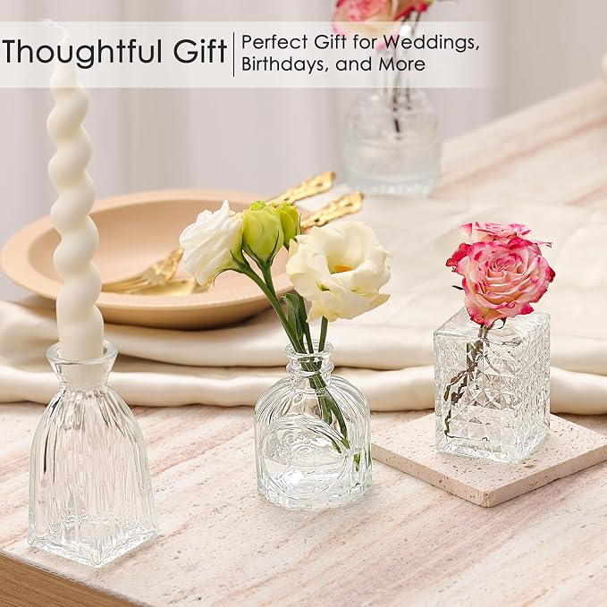 12 Pcs Glass Bud Vase Set, Small Glass Vases for Flowers, Mini Clear Bud Vases for Centerpieces, Wedding, Home, Office and Table Decoration, Clear