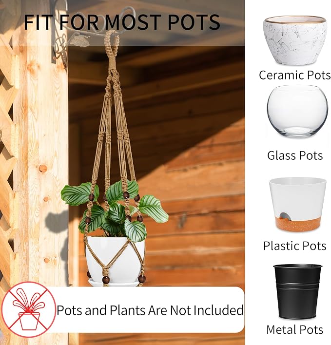 Macrame Plant Hanger - Fits 4-15 Inch Pots, 3 Pack, Brown