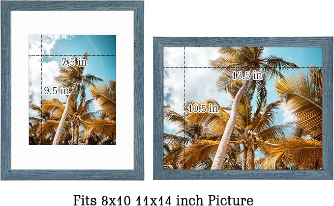 Frametory 2 Pack 11x14 Blue Picture Frame with Real Glass Mat for 8x10