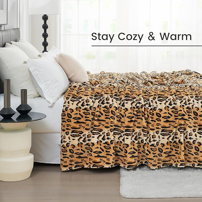 Cozy Bliss Leopard Print Fuzzy Blanket Throw for Bed & Couch - Thick Soft Warm Fleece Blankets for Room Decor, for Kids, Women Men Girls, Brown Cheetah 60"*80"