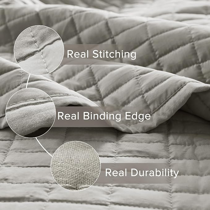 Comfort Spaces Kienna Twin Quilt Bedding Set 2 Piece, 66"x 90" Grey | Soft Cozy Lightweight Summer Twin XL Coverlet for College Dorm, Quilted Extra Layer, Modern Casual Bedroom Decor, OEKO-TEX