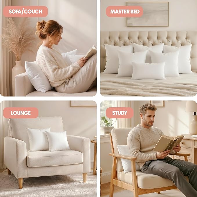 Utopia Bedding 20x20 Pillow Inserts, White Throw Pillows for Couch, 2 Pack | Indoor cushion inserts for bed, sofa & couch, Supportive & fluffy decorative pillows for everyday comfort, Set of 2, White