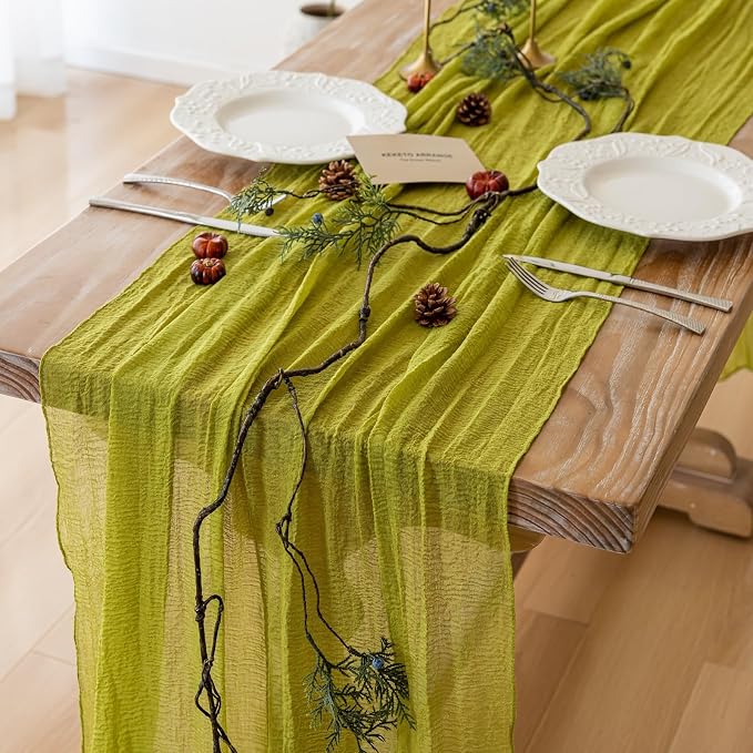 6Pcs Moss Green Cheesecloth Table Runner 120 Inches for Party Home Decor | For Wedding Baby Shower Bridal Shower Birthday Engagement Party 10FT Rustic Boho Home Decorations