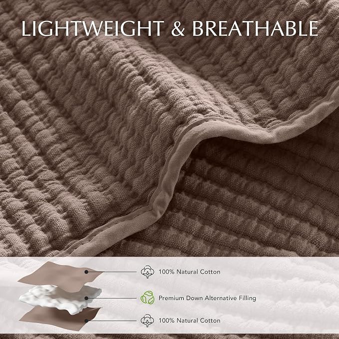 EVERGRACEHOME Cotton Ribbed Matelassé Coverlet Set, King Size, Mocha Brown | Soft Lightweight Bedspread, 3 Pieces, Breathable Cozy Oversized Quilted Bedding Set for All Seasons, with 2 Pillow Shams