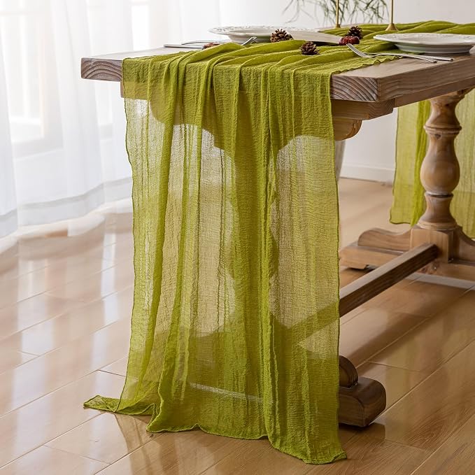 Moss Green Cheesecloth Table Runner 120 Inches for Party Home Decorations | For Wedding Baby Shower Bridal Shower Birthday Engagement Party 10FT Rustic Boho Home Decor