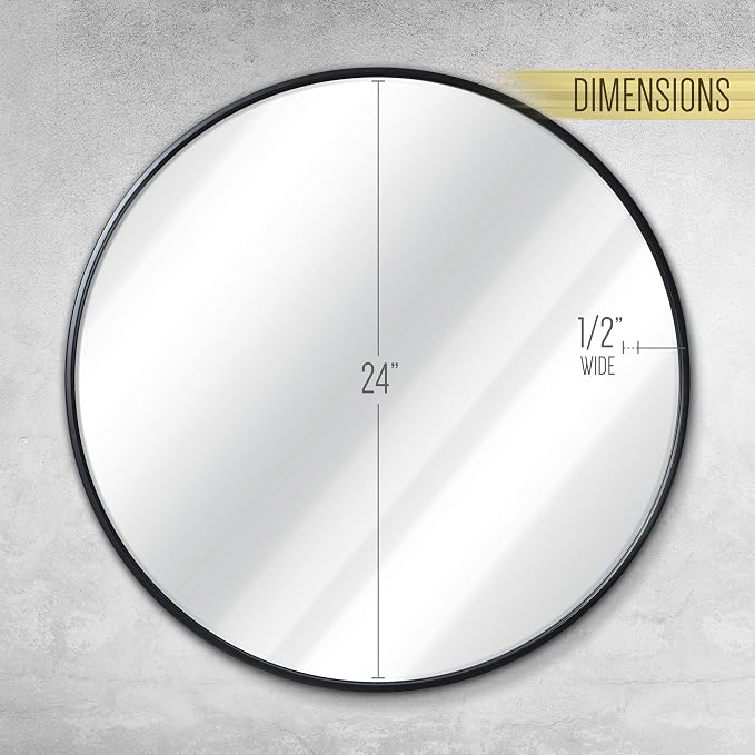 HBCY Creations Round Mirror, Black 24 inch Wall Mirror for Entryway, Bathroom, Living Room and More, Modern Minimalist Mirror for Both Rustic and Boho Design and Decor