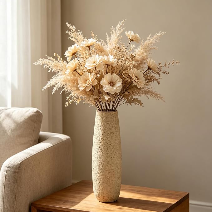 Hosley 16 in High Enamel Finish Metal Vase, Ideal for Dried Flowers Gift for Floral Arrangements Wedding Home Spa Votive Candle Gardens