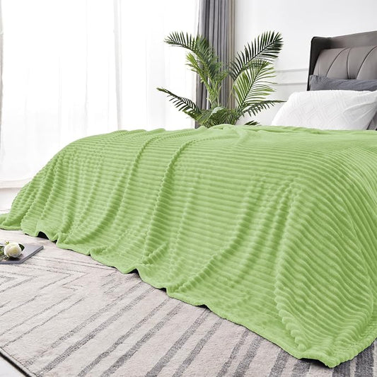 BEDELITE 3D Ribbed Jacquard Green Blankets Queen Size for Bed, 90x90 Inch | Soft Warm Decorative Fluffy Blanket, Cozy Fuzzy Lightweight Plush Fleece Throw Blankets for Bed, Room Decor, Gift for Women