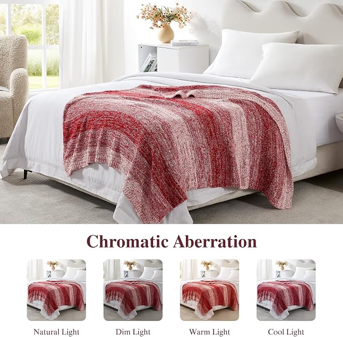 Soft Striped Throw Blanket for Couch, Cozy Warm Knitted Blankets | Lightweight Fuzzy Travel Warm Decor for Women, Mom, Girls, Sofa, Chair, 50x60in, Red Gradient