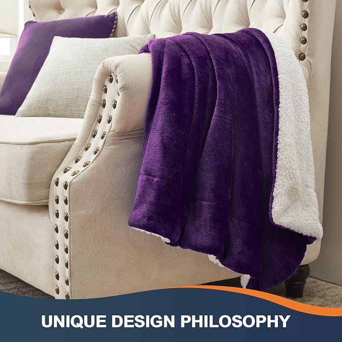 Walensee Sherpa Fleece Blanket Plush Throw Fuzzy Super Soft Reversible Microfiber Flannel Blankets for Couch, Bed, Sofa Ultra Luxurious Warm and Cozy for All Seasons (Purple, 108"x90")