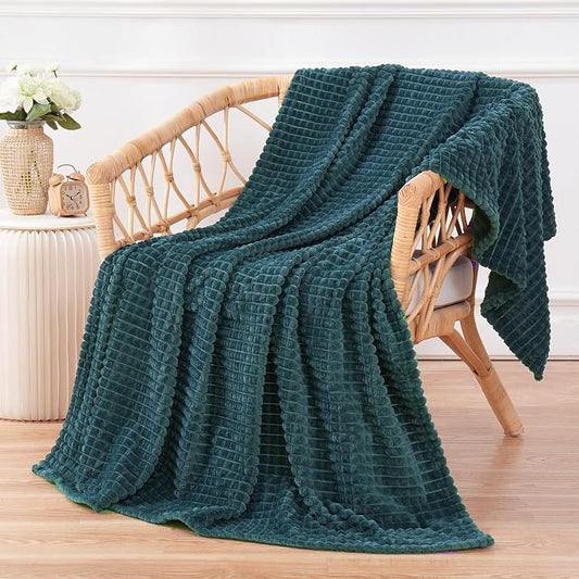 Puncuntex Fleece Throw Blanket Dusty Blue 60"×80" with Square Grid Design | Super Soft Plush Cozy Flannel Throw Blanket Luxury for Couch Sofa Chair