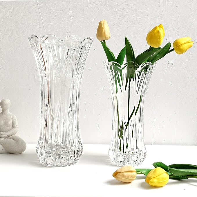 Glass Flower Vase,Clear Thicken Vase for Home Dining Table Living Room Office Wedding Holiday Party Centerpiece Decor