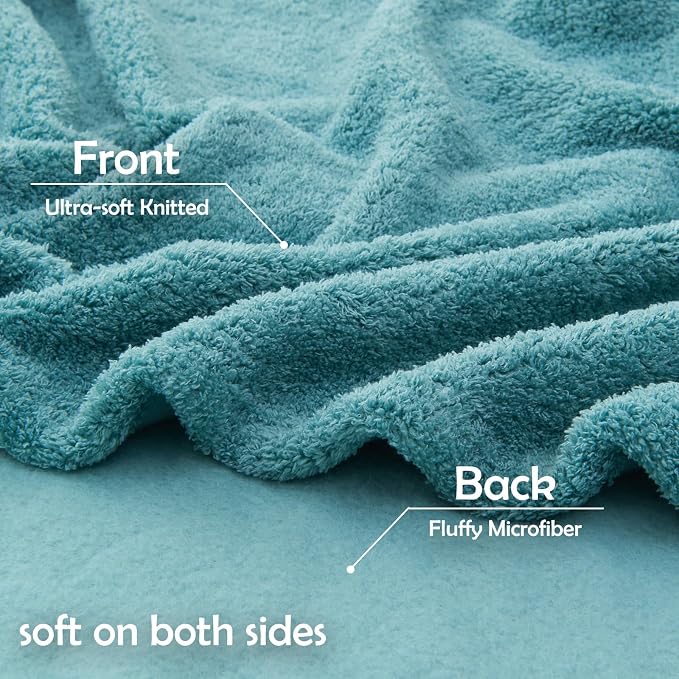 NEWCOSPLAY Knitted Throw Blanket for Couch Sofa Bed, Light Teal, 90"x90" | Super Soft Plush, Fuzzy Fluffy Microfiber, Lightweight Cozy Blanket for Room Decor, All Season Use