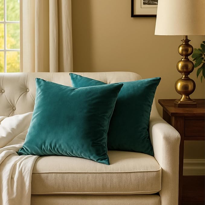 RELY+ Pack of 2 Throw Pillow Covers 20x20 Inch Velvet Soft Cozy Solid Decoration Gifts Pillow Covers Luxury Cushion Case for Sofa Couch Bedroom Living Room (Teal, 20 x 20)