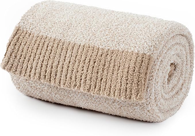 Carriediosa Heather Throw Blanket 50x60, 400GSM Ultra Soft Microfiber | Taupe, Fuzzy Fluffy Cozy Plush Knit Knitted Throws, Lightweight Cute Preppy Fall Blankets for Couch, Bed