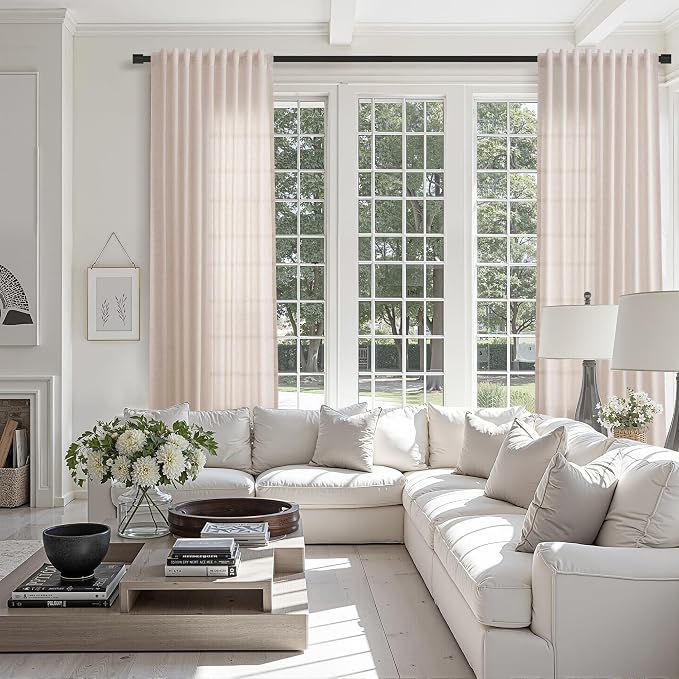 Linen Curtains 84 Inches Long for Living Room Semi Sheer Light Filtering Curtain Back Tab Rod Pocket Neutral Boho Modern Farmhouse Window Drapes for Bedroom 52x84 2 Panels Natural White