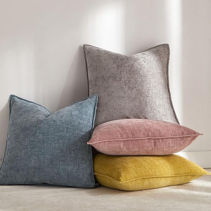 JUSPURBET Chenille Decorative Throw Pillow Covers 20x20 Set of 2,Pink