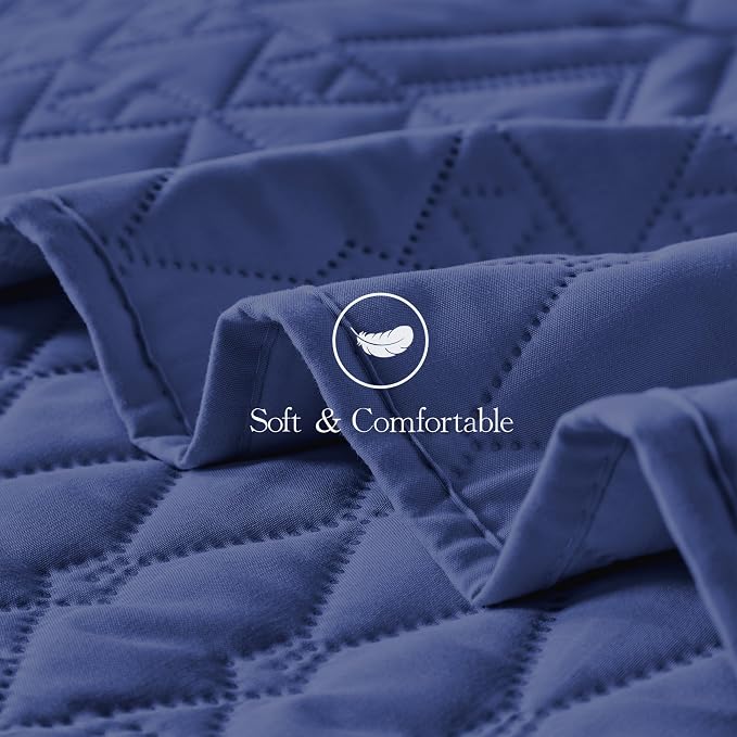 akkialla King/Cal King Size Quilt Bedding Set,Navy Blue Lightweight Microfiber Soft Bedspread,Modern Style Geometric Pattern Coverlet Set for All Seasons,3 Piece(1 Quilt,2 Pillow Shams)