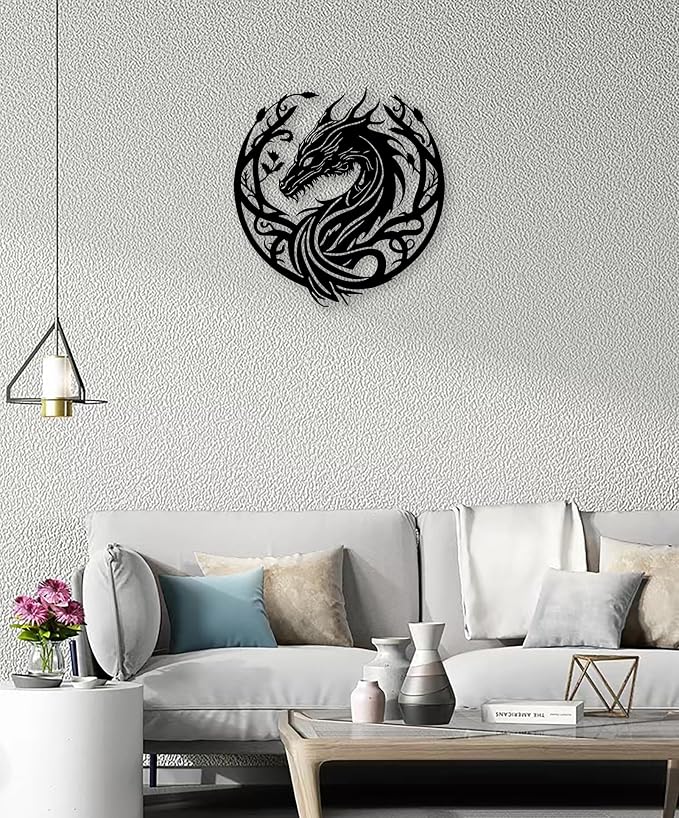 RESACO Metal Dragon Wall Art Dragon Wall Decor Western Room Decor Man Cave Decorative Dragon Head Wall Mount Dragon Lover Gifts