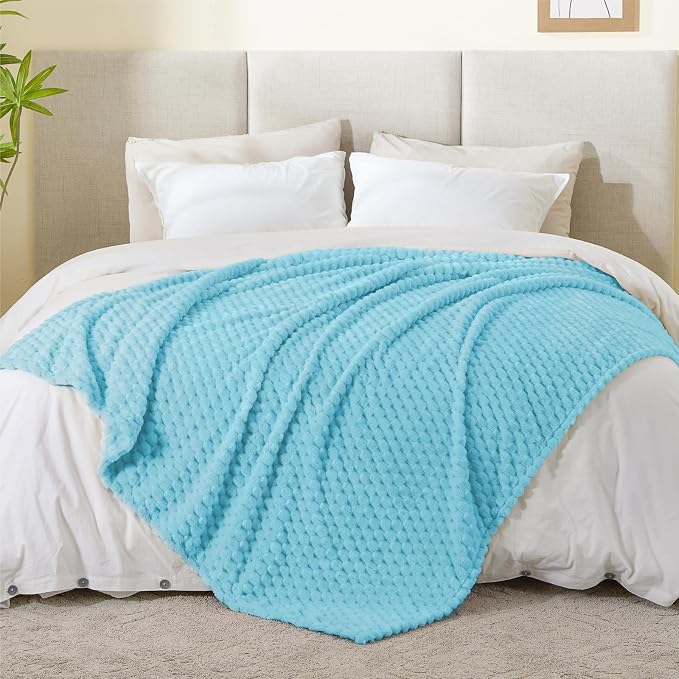 BEDELITE Light Blue Twin Blanket for Couch, Soft Cozy Gift for Women, 60*80 | 3D Jacquard Decorative Fleece Blanket, Super Soft Plush Throws, Cute Birthday Gift for Women & Men, Suitable for All Seasons