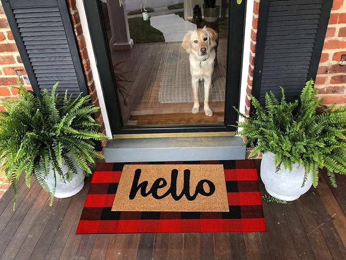 Ukeler Cotton Plaid Rugs Red/Black Hand-Woven Checkered Door Mat Washable Buffalo Check Area Rugs for Kitchen/Bathroom/Entry Way, 51.2''×23.6'', Red and Black Plaid Rug